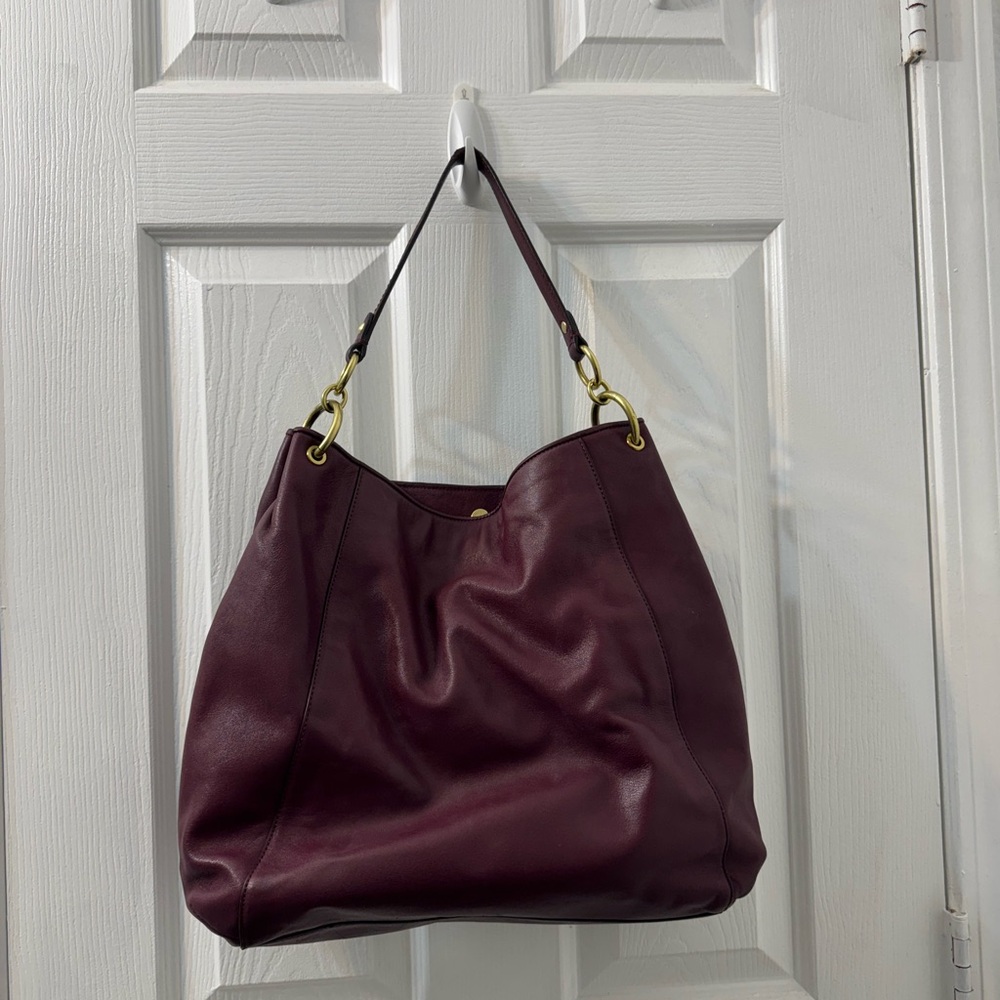 Coach Burgundy Haircalf Leather Turnlock Pocket Hobo Shoulder Bag - Picture 6 of 14